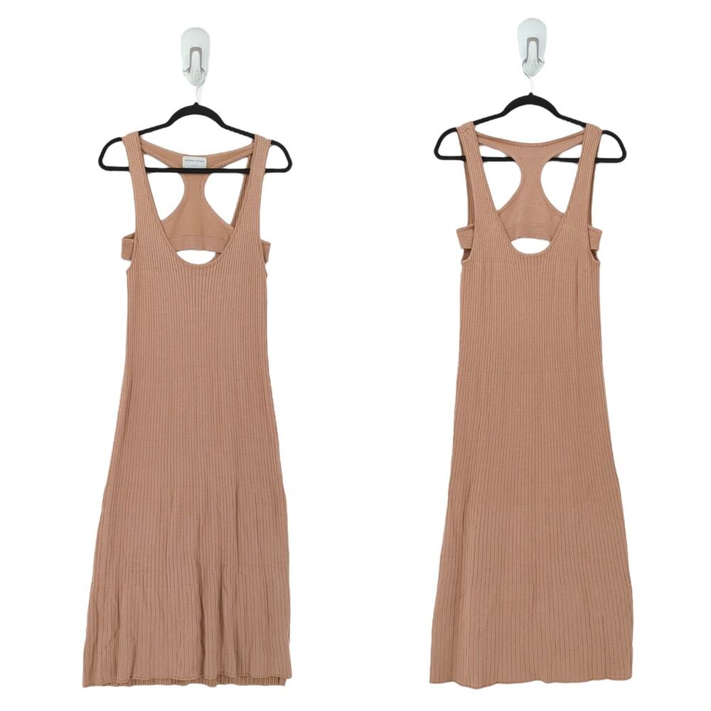 Modern Citizen Women M Serin Dress Camel Brown Circle Back Maxi Ribbed Side Slit